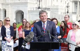 Sen. Steve Daines (R-Mont.) at a July 21, 2021 press conference introducing the Protecting Life on College Campus Act of 2021, outside the U.S. Capitol building Office of Sen. Steve Daines